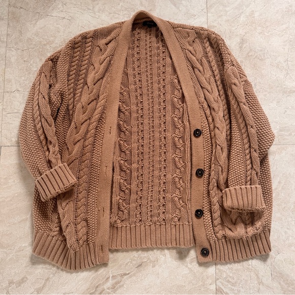 Cozy Cable Knit Cardigan Sweater - Tan - Picture 3 of 5